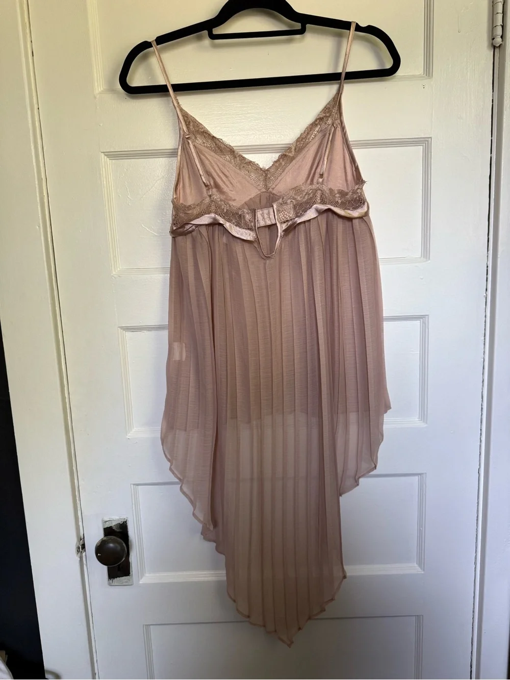 Daya Dusty Rose High-Low Chiffon Slip Dress w/Lace Trim Feminine Fairycore Sz S